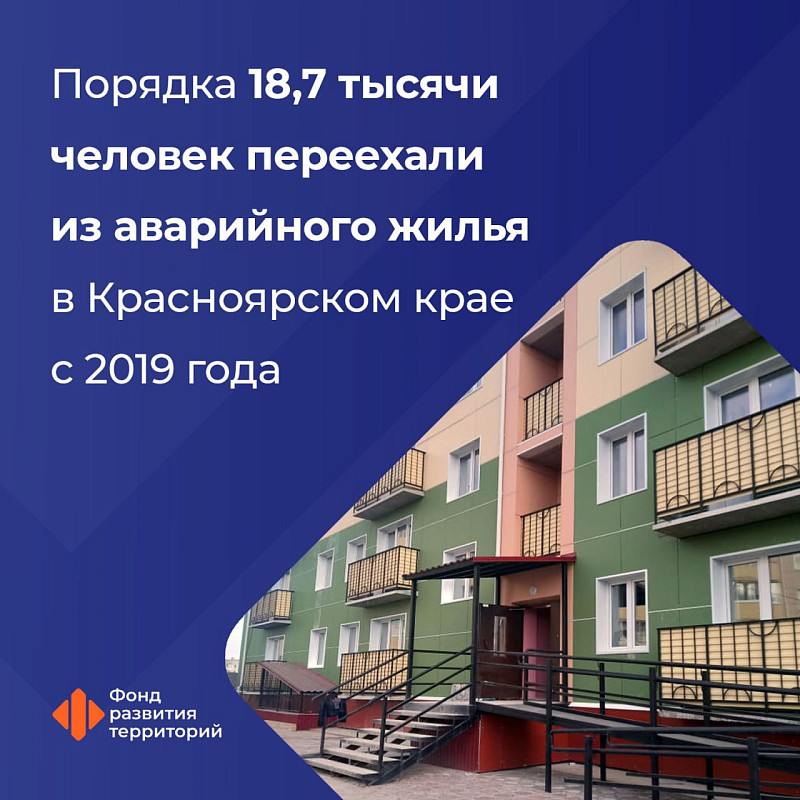 Порядка 18,7 тысячи человек переехали из аварийного жилья в Красноярском крае с 2019 года