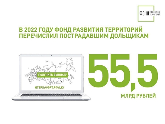 В 2022 году Фонд развития территорий перечислил пострадавшим дольщикам 55,5 млрд рублей