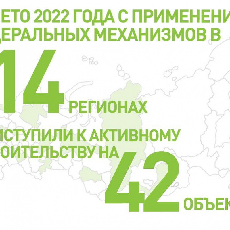 За лето 2022 года с применением федеральных механизмов в 14 регионах приступили к активному строительству на 42 объектах   